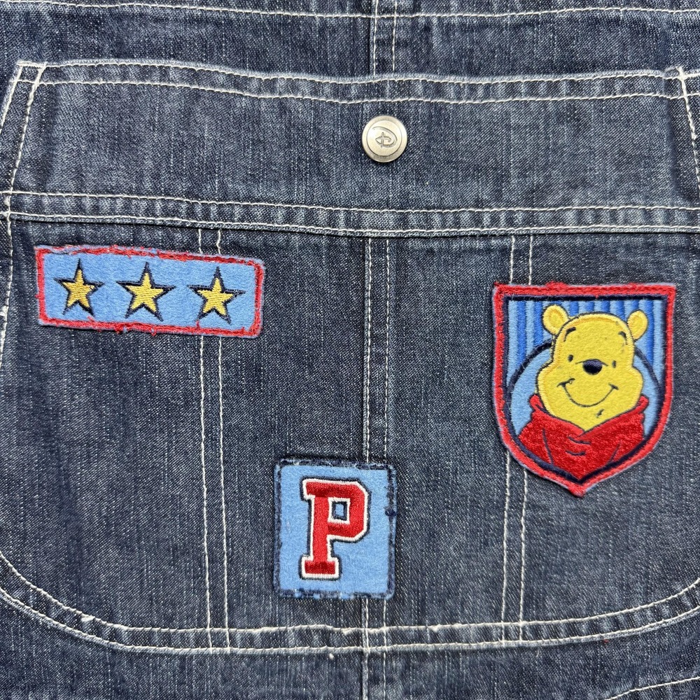 Vintage Disney Winnie the Pooh Overalls Womens 2X Denim 90s Embroidered Patches - Picture 2 of 13